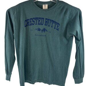 Comfort Colors Crested Butte Colorado Green Long Sleeve Shirt L 100% Cotton 20g
